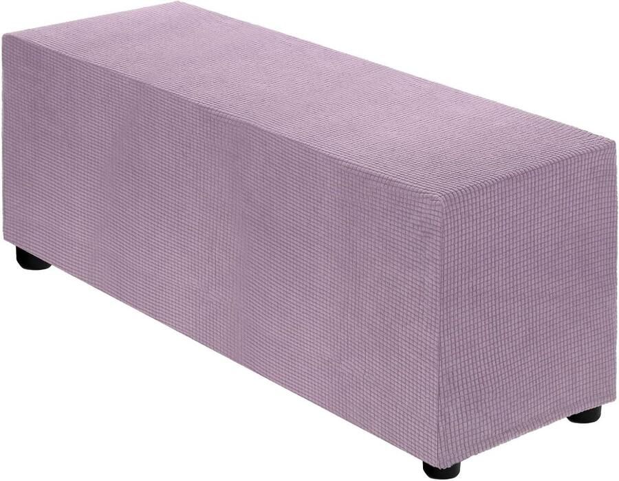 Allecto Plus Stretch ottomaanse hoes voor oversized vierkante poef Elastische sprei voor voetenbank Woonkamer en slaapkamer Geschikt voor lengte 101-127 cm Groot Lichtpaars