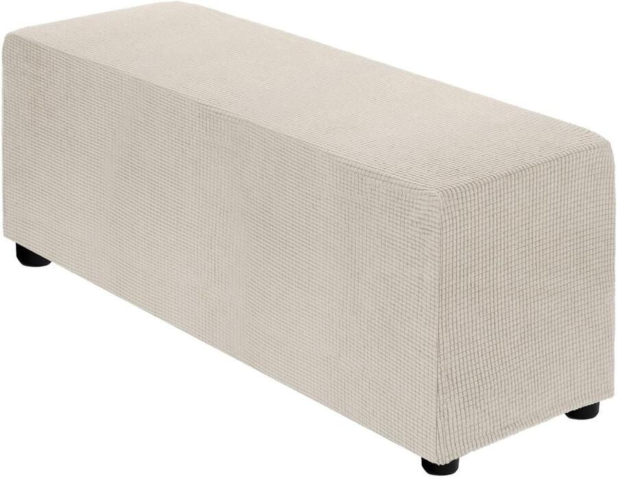 Allecto plus Stretch Ottomaanse hoes voor rechthoekige poef Overtrek voor voetenbank Geschikt voor lengte 101-127 cm Groot formaat Beige Woonkamer & slaapkamer