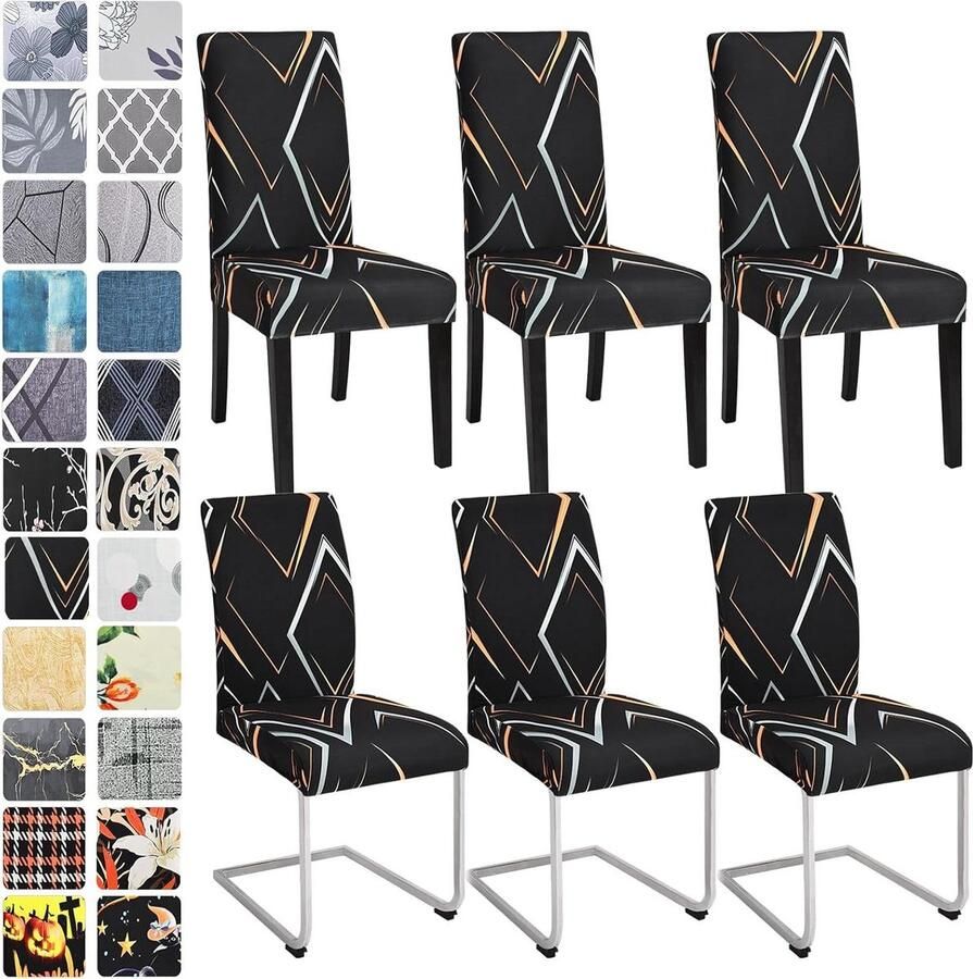 Allecto Plus Stretch stoelhoezen set van 4 6 Schommelstoel eetkamerstoelhoezen Afneembaar en wasbaar Stoelen bescherming Keuken restaurant hotel banket Rombische lijn 6 stuks