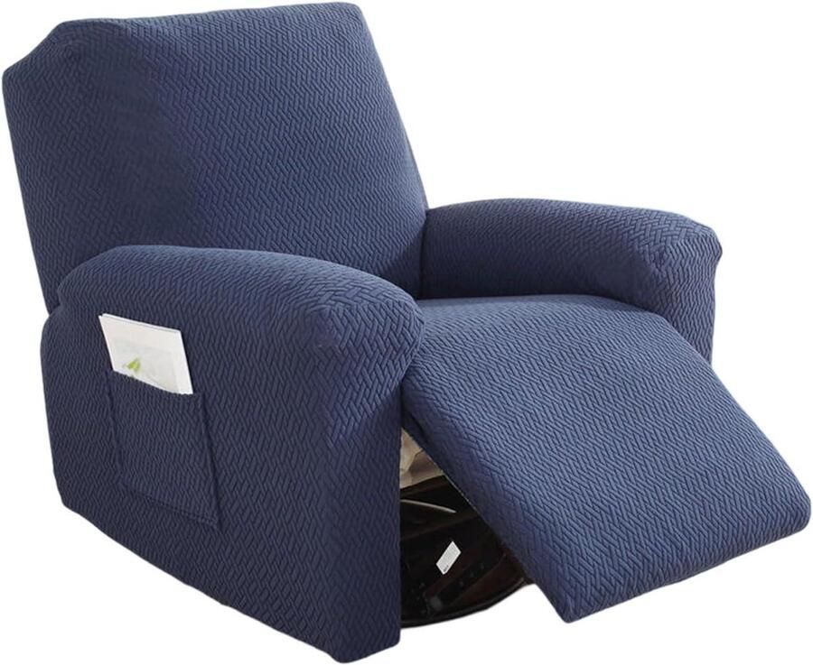 Allecto plus Stretchhoes voor relaxstoel compleet 4-delige stoelbeschermer in blauw wasbaar all-inclusive stoelhoes voor televisiestoel
