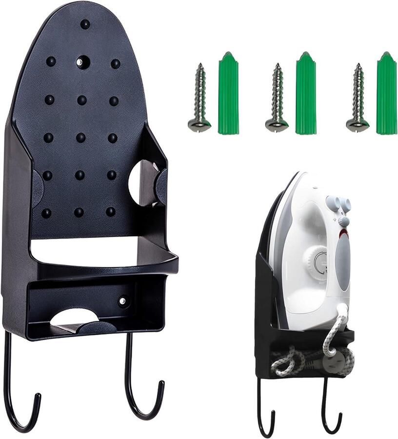 Allecto Plus Strijkplankhouder en Strijkhanger Wandhouder voor Wasruimte Hotel en Huis Zwart