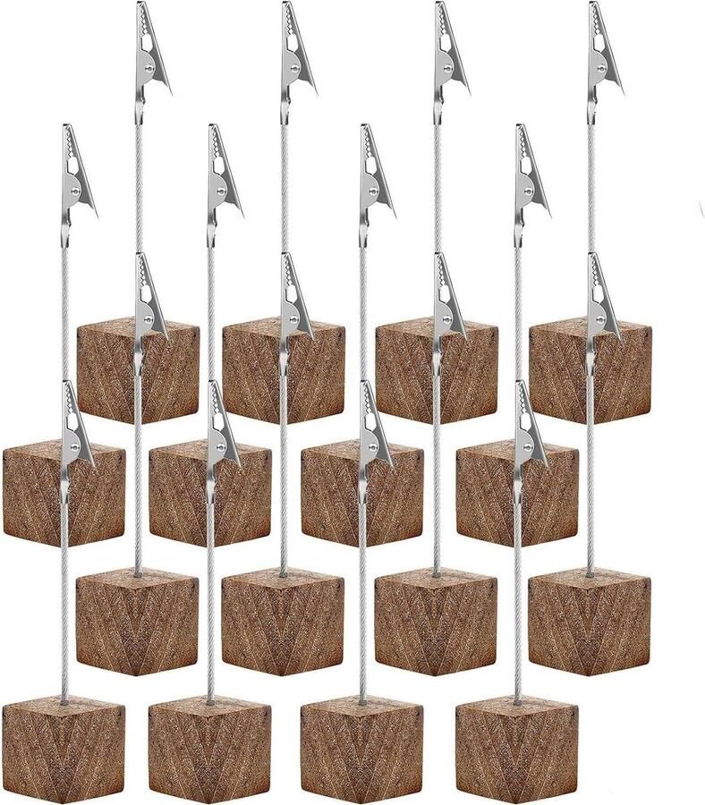 Allecto Plus Tafel nummerhouders voor bruiloft en verjaardag Houten standaards voor plaats kaarten en foto houders Rustieke tafeldecoratie Set van 16 stuks