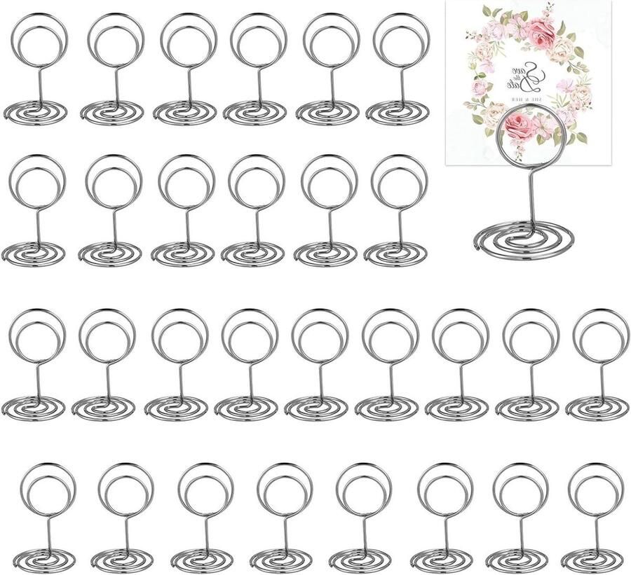 Allecto Plus Zilveren Tafelkaarthouders Set van 30 stuks voor Bruiloften en Feesten