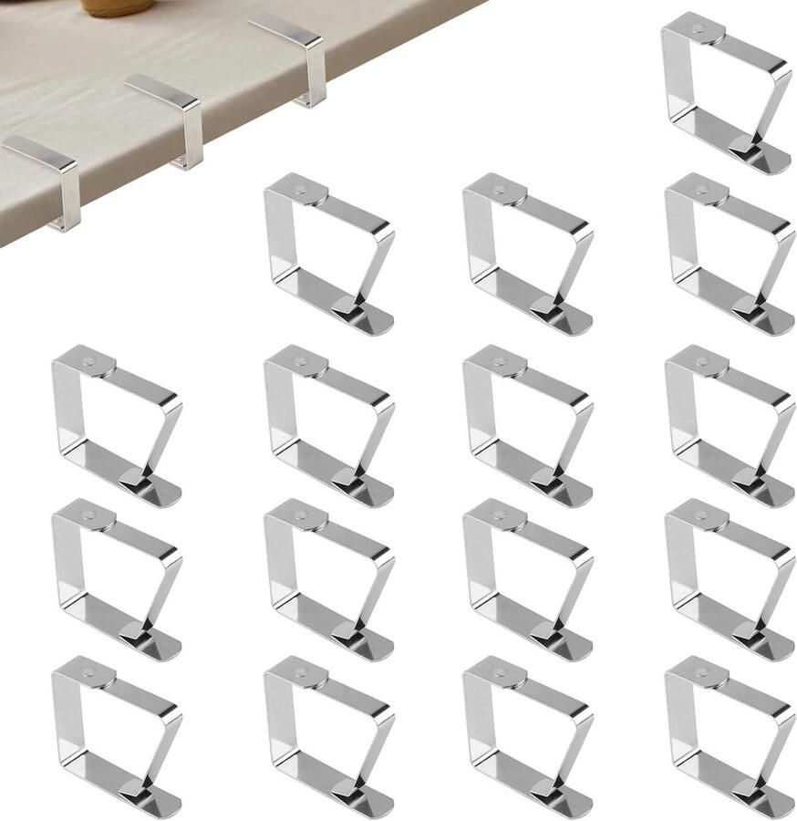 Allecto Plus Tafelkleed Clips 16 Stuks Roestvrij Staal Buiten Tafelkleed Klemmen Geschikt voor Dikke Tafels Tafelkleed Houder Clips Buiten- en Binnengebruik Tuintafel Accessoires
