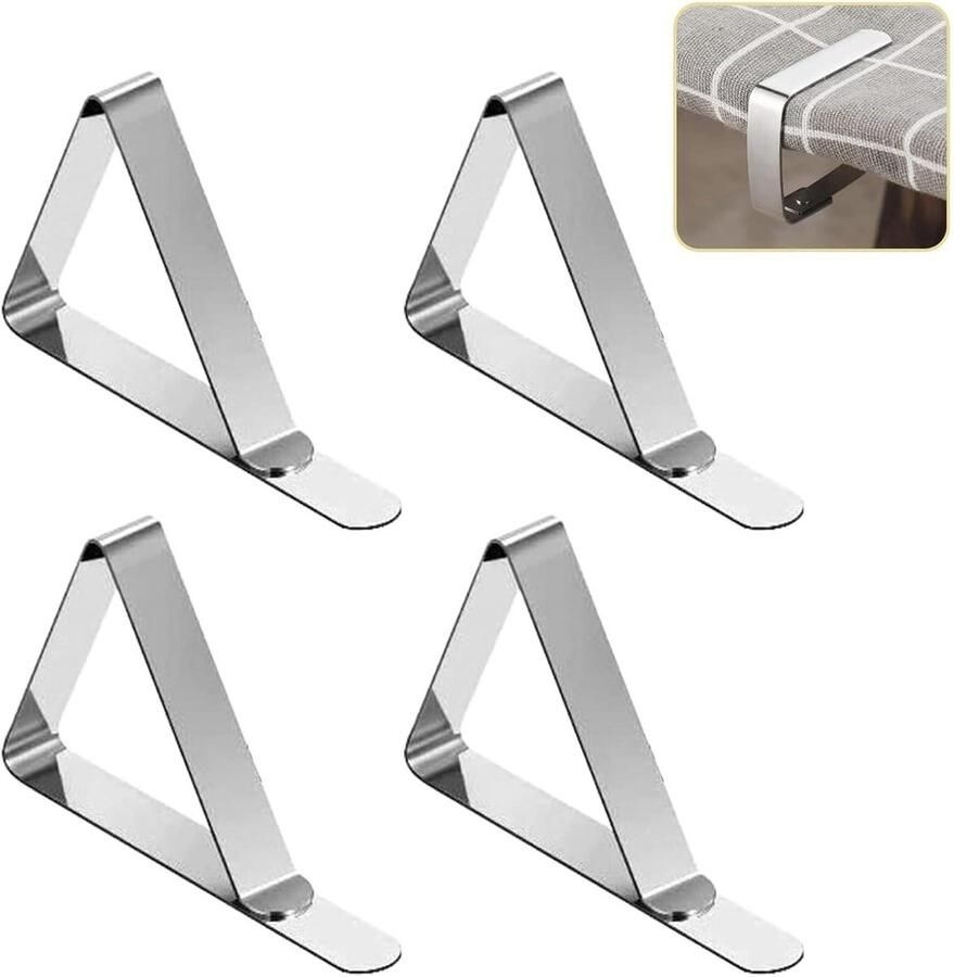 Allecto Plus Tafelkleed clips 4 stuks voor dikke tafels RVS tafelkleed klemmen Banket picknick bruiloft 105x7 cm Stevige tafelkleed houders