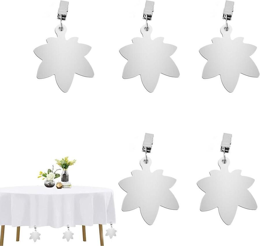 Allecto Plus Tafelkleed Gewichten met Clips van RVS Blaadjes Ontwerp Geschikt voor Tuin- en Tuintafels Picnics en Keuken 4 Stuks