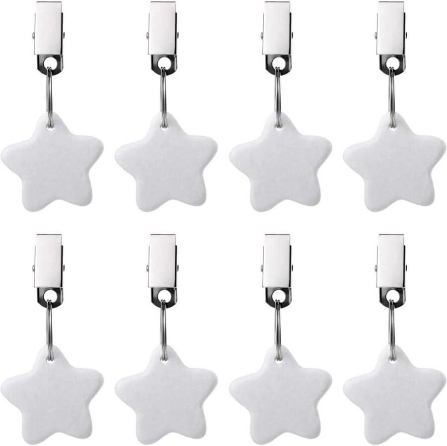 Allecto Plus Tafelkleed Gewichten Set van 8 RVS Clips Outdoor Familie Diner Tuin Party Bruiloft Camping Picknick Stervorm Wit