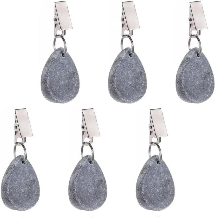 Allecto Plus Tafelkleed Gewichten Set 6 stuks Zwaar Grijs Marmeren Clips voor Outdoor Familie Gebruik