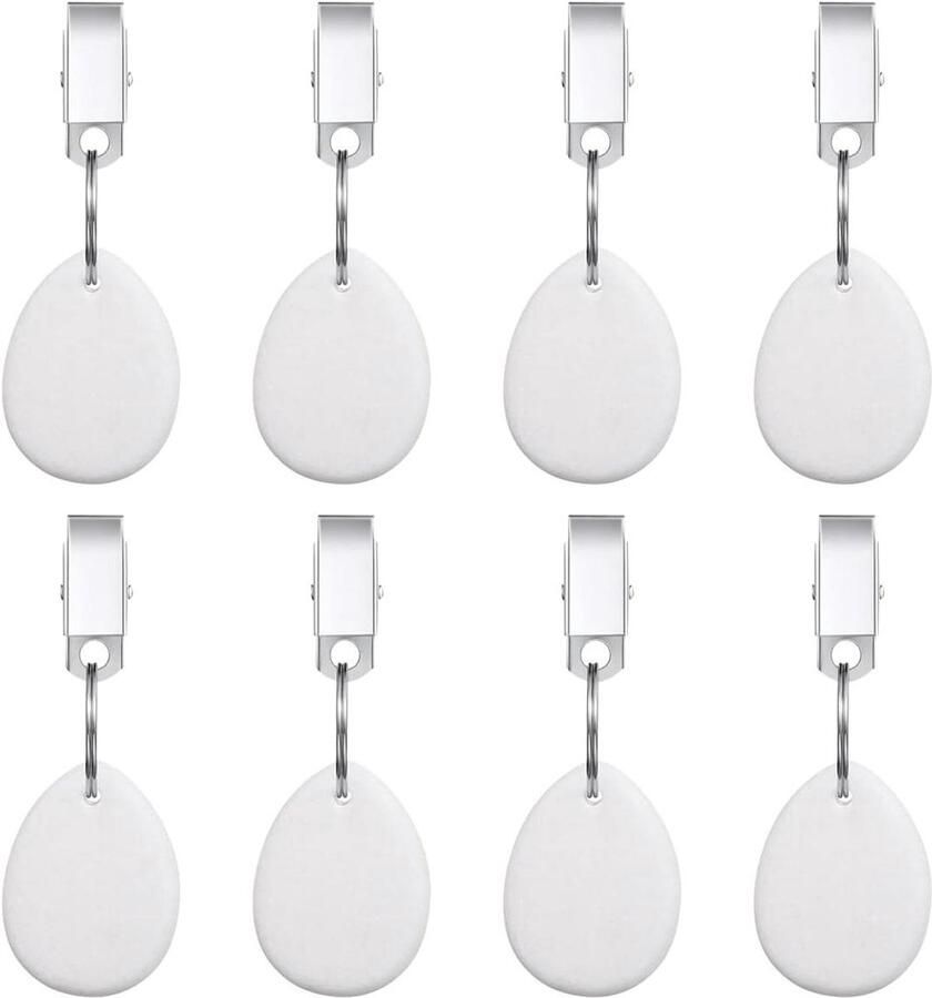 Allecto plus Set van 8 Tafelkleed Gewichten Voor Buiten Diner Tuinfeest Bruiloft Camping Accessoires Witte Drop Vorm met RVS Clip