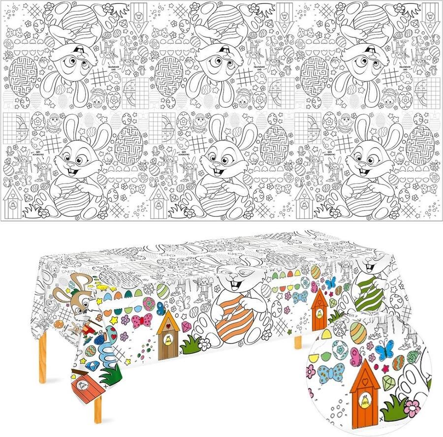 Allecto plus Tafelkleed Pasen Kind 274x137cm Met Konijn Eibloem Patroon Voor Schoolfeesten & Evenementen