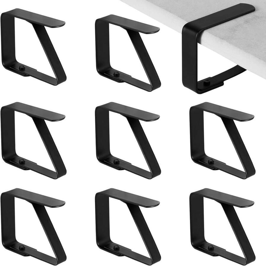 Allecto plus Set van 8 Tafelkleedclips voor Buitentafels van Roestvrij Staal Luxe Tafelkleedklemmen voor Picknickfeest of Bruiloftstafelkleden in Zwart Metaal