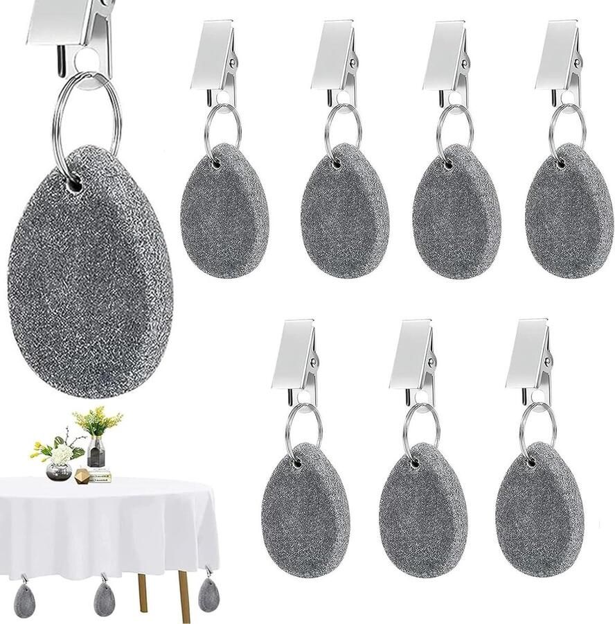 Allecto Plus Tafelkleedgewichten voor buiten Set van 8 Natuursteen Voor familiefeest Camping en tuin Picknick accessoires