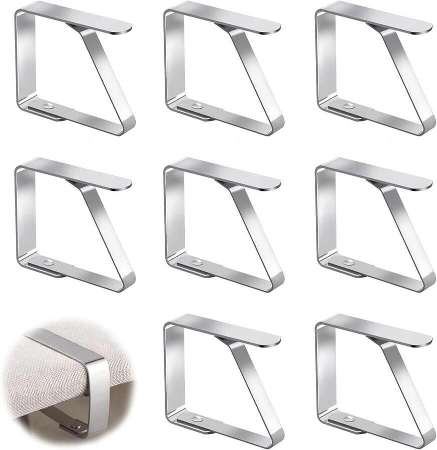Allecto Plus Tafelkleedklemmen 8 stuks roestvrij staal verstelbaar en flexibel voor buiten huis reünie bruiloft