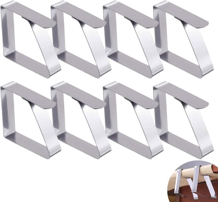 Allecto Plus Tafelkleedklemmen 8 Stuks RVS Tafelkleed Houder Klemmen Bevestiging Tafelkleed Restaurant Feesten Picknick Buffetten Zilver 48 * 43 cm