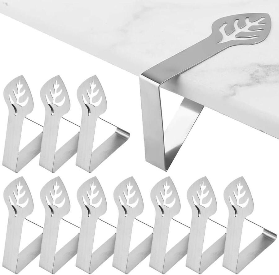 Allecto plus Tafelkleedklemmen van staal Set van 10 stuks Voor buiten Roestvrij staal Zilver Picknick en feest Gadget