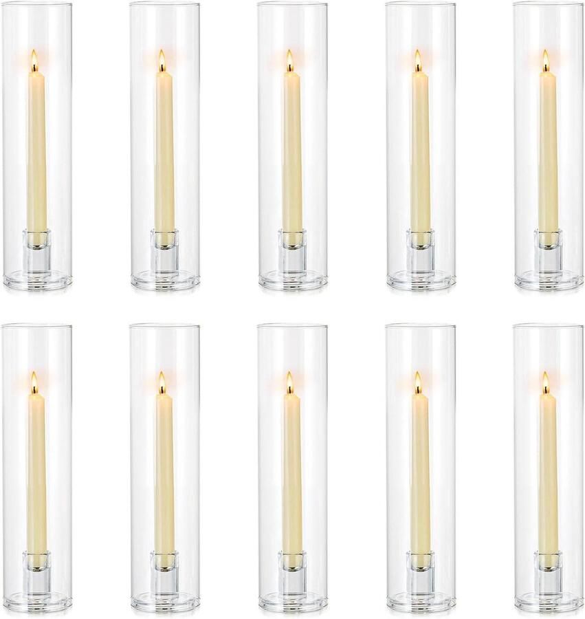 Allecto Plus Glazen Kaarshouders 10 Stuks Hurricane Taper Kaarsenstandaards Helder Glas Moderne Hurricane Shade Voor Bruiloft en Kerstmis Tafel Decoratie