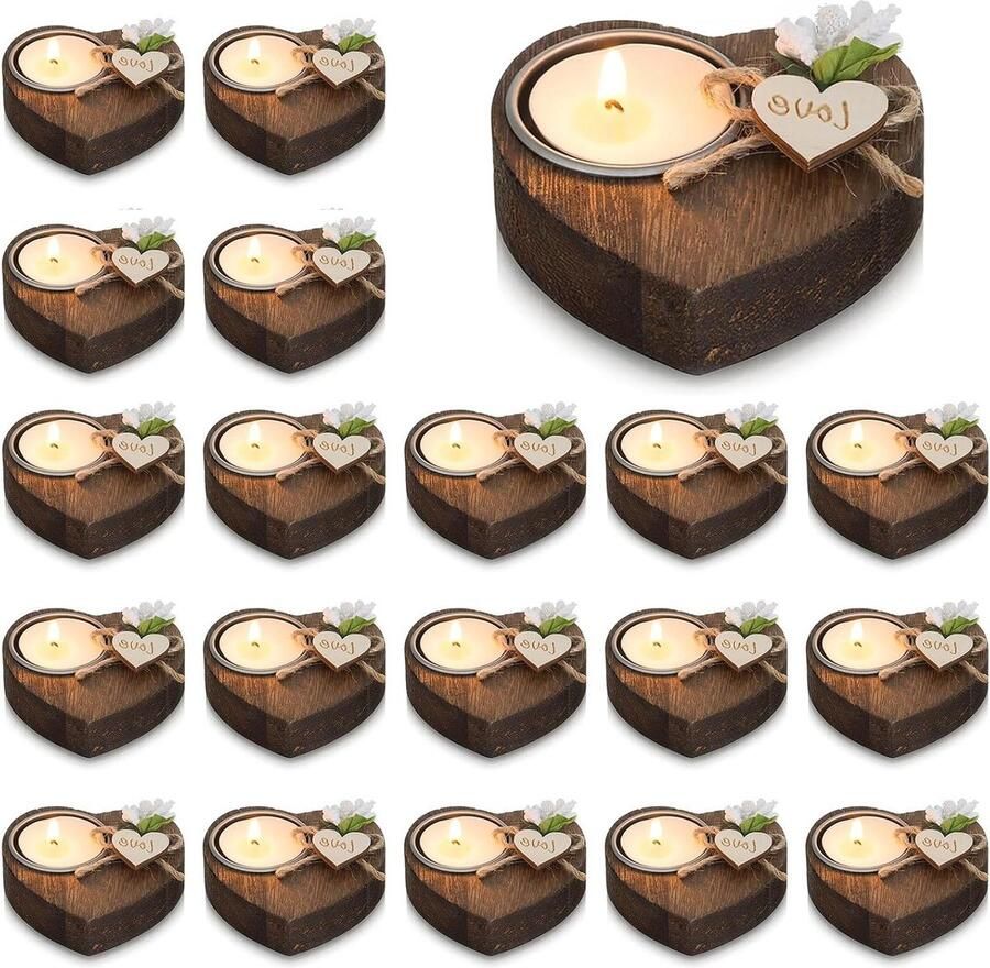 Allecto Plus Theelichthouder Hout 20 stuks voor Bruiloft Gasten Feestartikelen Waxinelichthouder voor Baby Shower Favoriet Gepersonaliseerde Doop Tafel Decoratie
