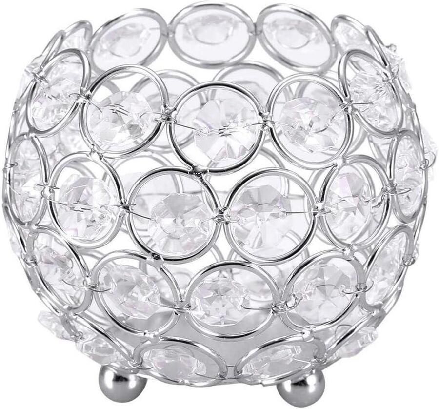 Allecto plus Theelichthouders van Kristal voor Bruiloft en Thuisdecoratie Tafel Middenstukken Kantoor Diameter 10cm Zilverkleurig