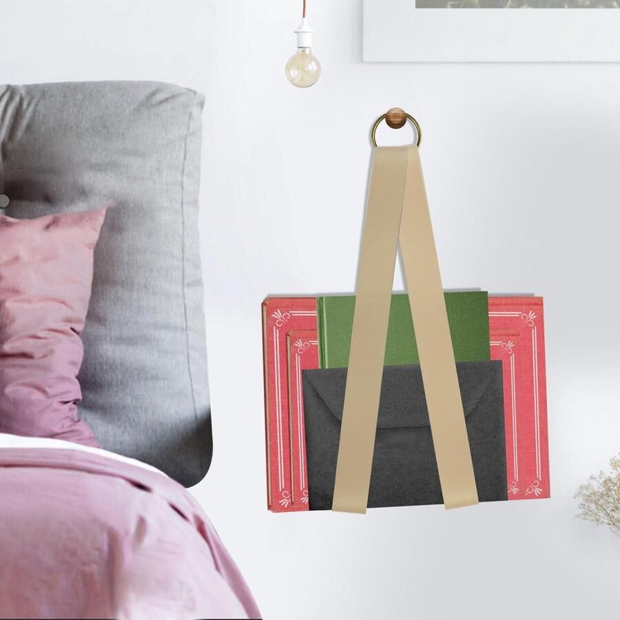 Allecto Plus Tijdschriftenhouder voor aan de wand Bureau opberger Krantenstandaard van leer Muur krantenrek voor tijdschriften boeken en documenten in huis Opbergrek met meerdere vakken