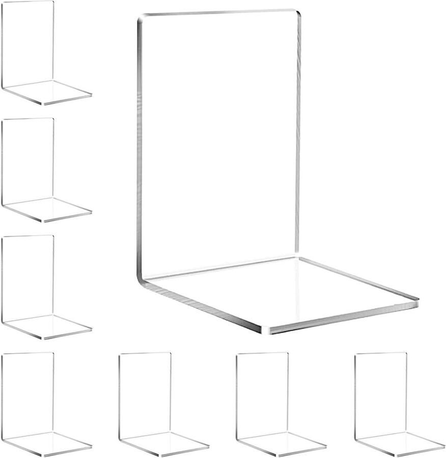 Allecto Plus Transparante acryl boekensteunen set van 8 stuks voor thuis en kantoor Boekensteunen voor school bibliotheek en bureauorganisatie