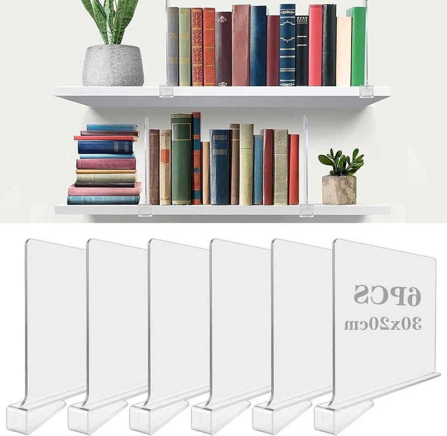 Allecto Plus Transparante Acryl Plankverdelers Voor Kledingkasten en Boekenplanken Set van 6 Stuks