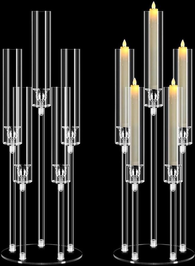 Allecto plus Transparante kandelaar met 5 armen 68 cm hoog Voor tafels bruiloft open haard Feestdecoratie LED-kaars Kandelaarhouder 087 inch