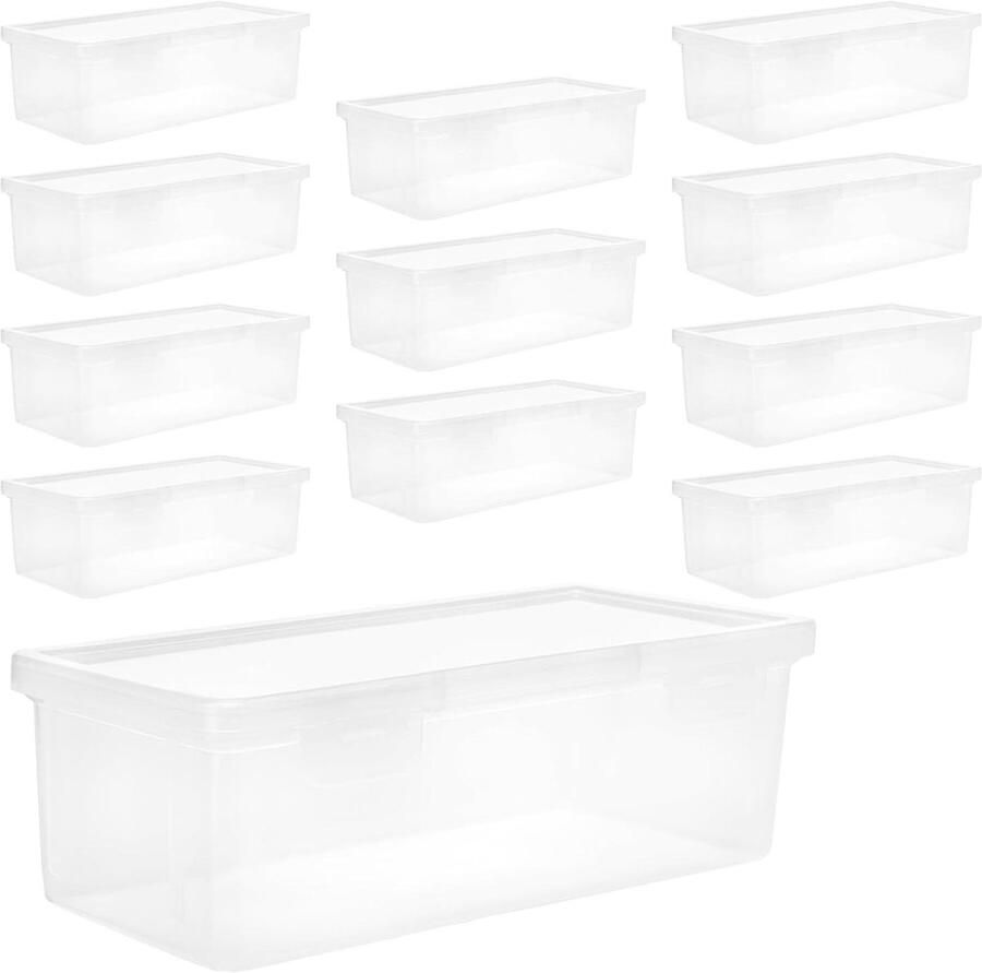 Allecto Plus Transparante Stapelbare Pennendozen 12 stuks Opbergdoos voor Organiseren 19 x 9 x 6 cm