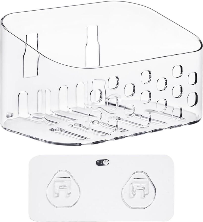 Allecto Plus Transparante wanddoos voor badkamer Opbergrek met grote inhoud Geperforeerde opbergdoos Wandopbergmand Doucheaccessoires Leegbaar 1 stuk