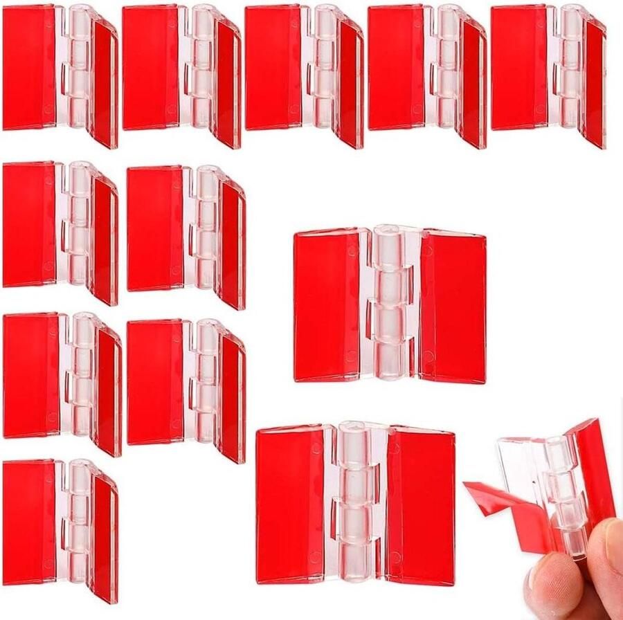 Allecto Plus Transparante Zelfklevende Scharnieren Set van 12 Geschikt voor Kasten en Laden Kunststof Opvouwbaar Meubels Doe-Het-Zelf