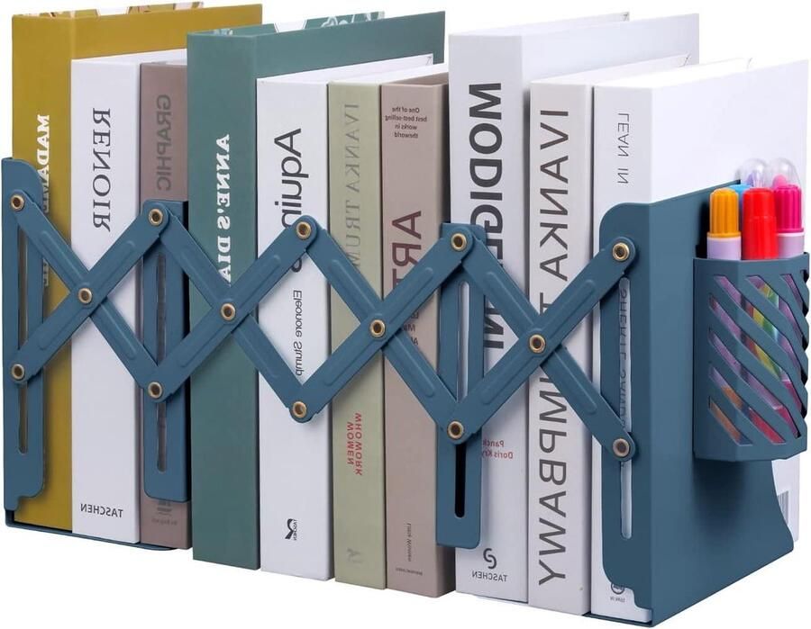 Allecto plus Uitbreidbare metalen boekenhangers Verstelbare boek eindigt Heavy Duty boekhouder Desk Organizer voor kinderen Thuis en school boekopslag Donkerblauw