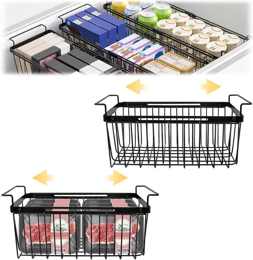 Allecto plus Uitbreidbare vriezerorganizer 2 stuks verstelbaar van 39 tot 59 5 cm met handgrepen en ruimtebesparend ontwerp