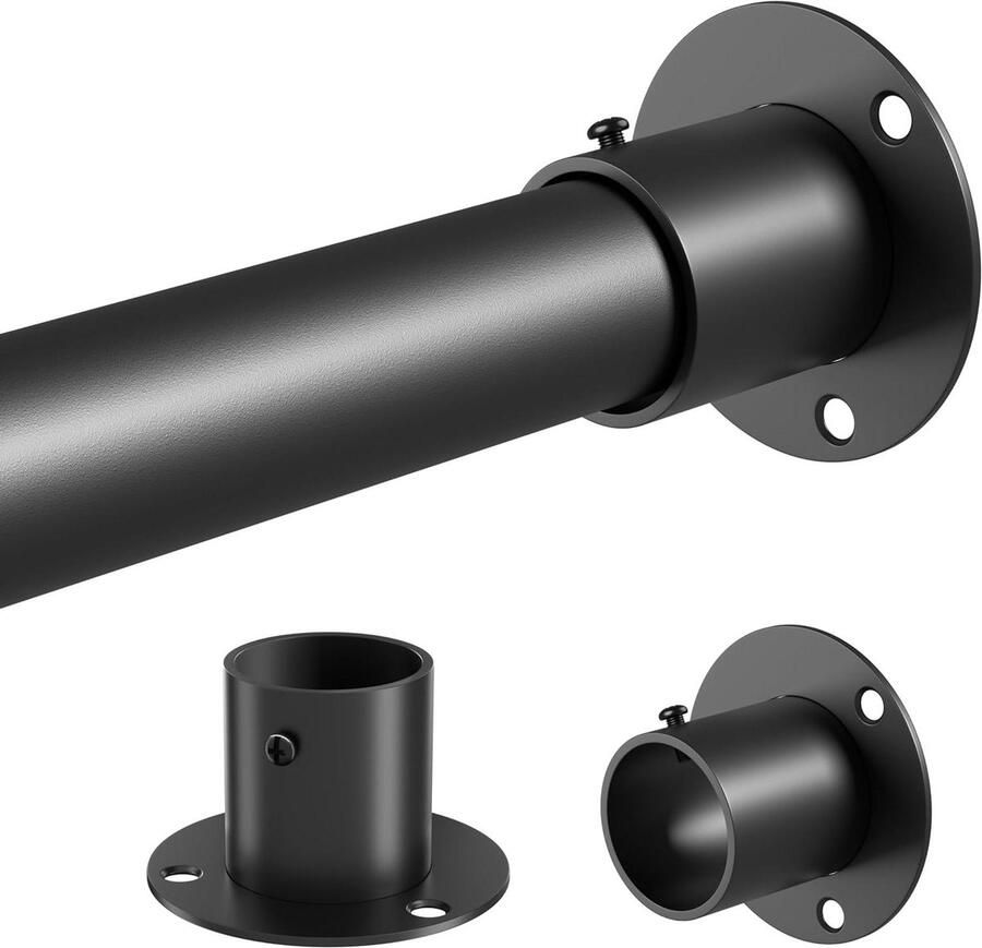 Allecto plus Uitschuifbare Garderobe Kledinghangpaal van Roestvrij Staal Zwart Bevestigingsdoppen voor Kast Opslag Diameter 25 mm