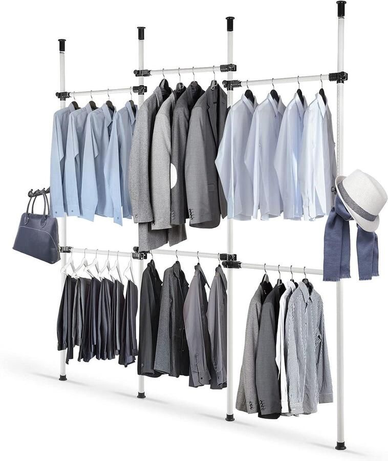 Allecto Plus Uitschuifbare Kledinghanger Kledingrek voor Kledingkast Verstelbaar Metaal & Kunststof Woonkamer Slaapkamer Organisator