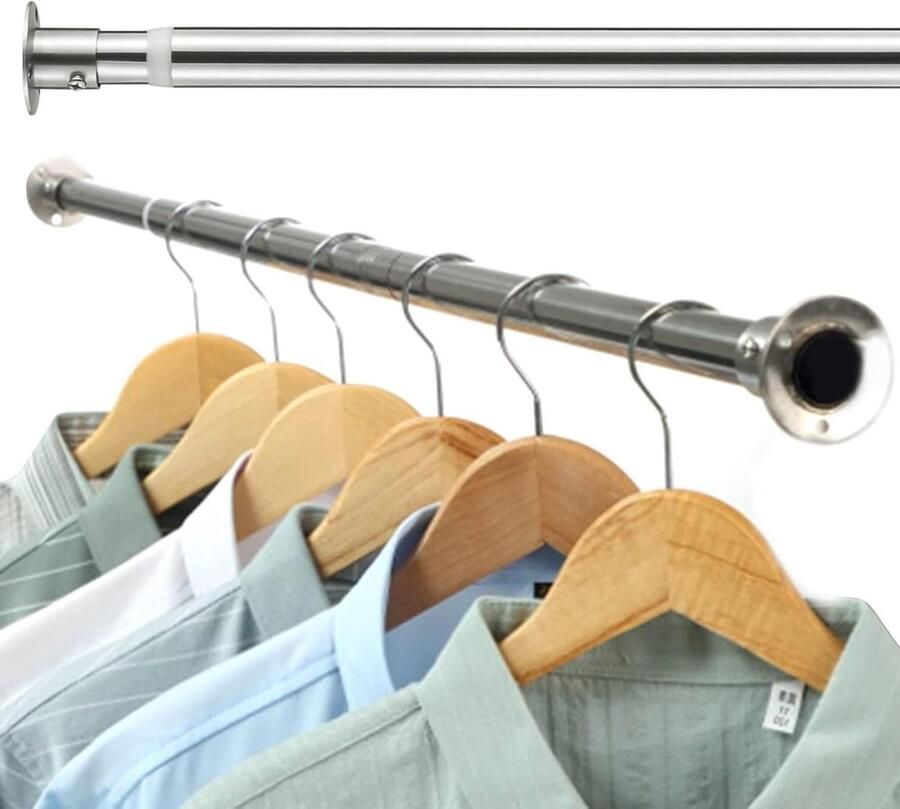Allecto Plus Uitschuifbare Kledingstang 110-137 cm Zilver Roestvrijstalen Kledinghangstok Zware Kledingstang Fittingen Slaapkamer Benodigdheden