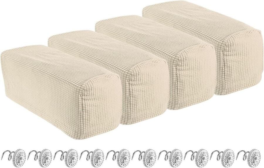 Allecto plus 4 stuks Uittrekbare Armleuninghoezen voor Stoelen en Banken Bankhoes met schroefnaald Crèmewit Bescherming tegen Vlekken