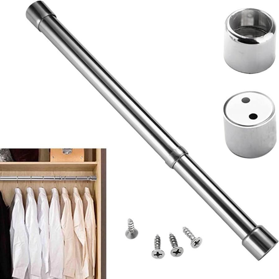 Allecto Plus Uittrekbare Kledingstang van Roestvrij Staal Verstelbaar en Zonder Boren Geschikt voor Kast Garderobestang 31-51 cm Metalen Kledinghangerstang Ruimtebesparend