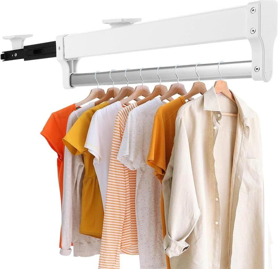 Allecto Plus Uittrekbare kledingstang voor kast Wit Metaal Draagkracht 25 kg Multifunctioneel Interieurdecoratie Opbergoplossing