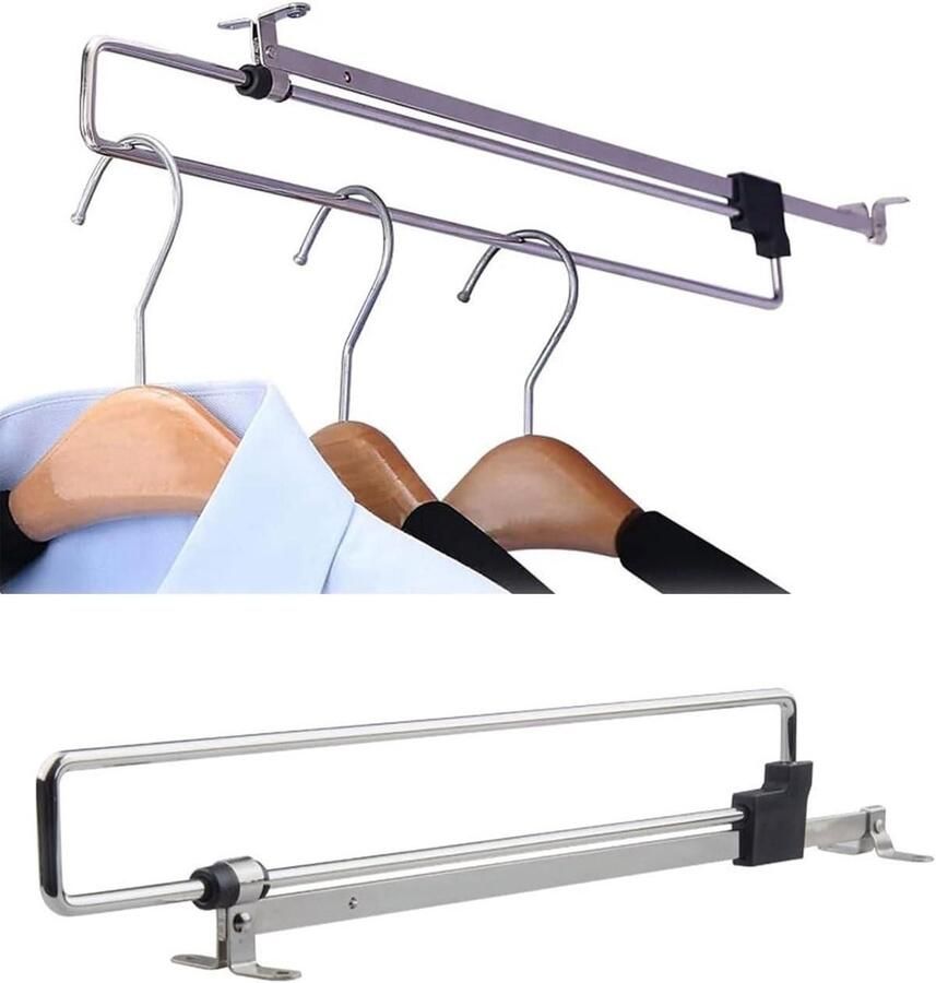 Allecto Plus Uittrekbare telescopische kledingstang voor kledingkast en kast Thuis en kantoor Eenvoudige installatie (25 cm)