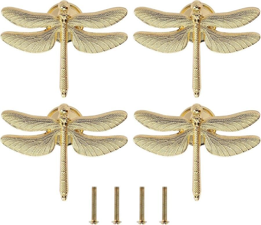 Allecto Plus Unieke Libelle Vormige Knoppen Handgrepen Set van 4 stuks met Bevestigingsschroeven Meubelbeslag Accessoires voor Kast Kledingkast Ladenkast Decoratieve Handgrepen
