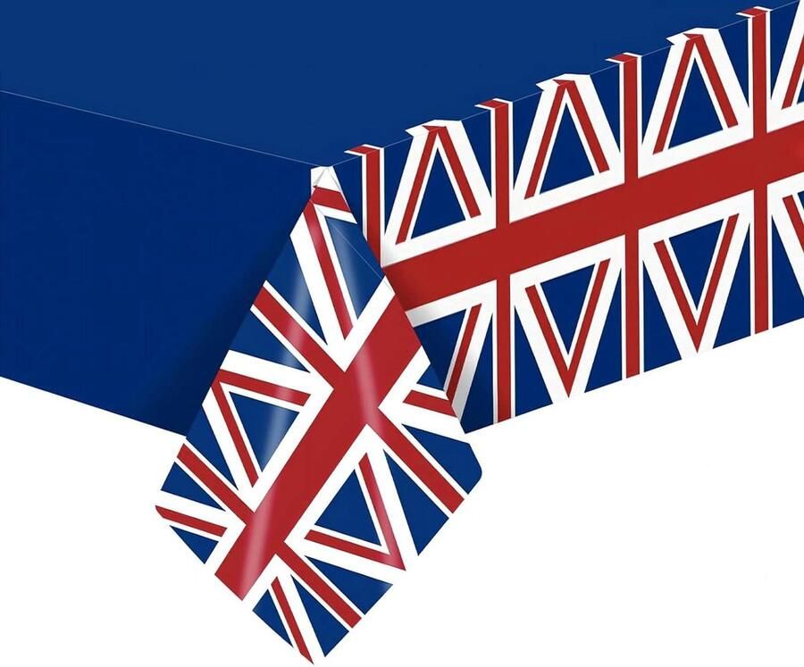 Allecto Plus Union Jack Tafelkleed 130x220cm Plastic Brits UK Koning Charles III Kroning Souvenir Nationale Evenementen Troonopvolging Feestbenodigdheden