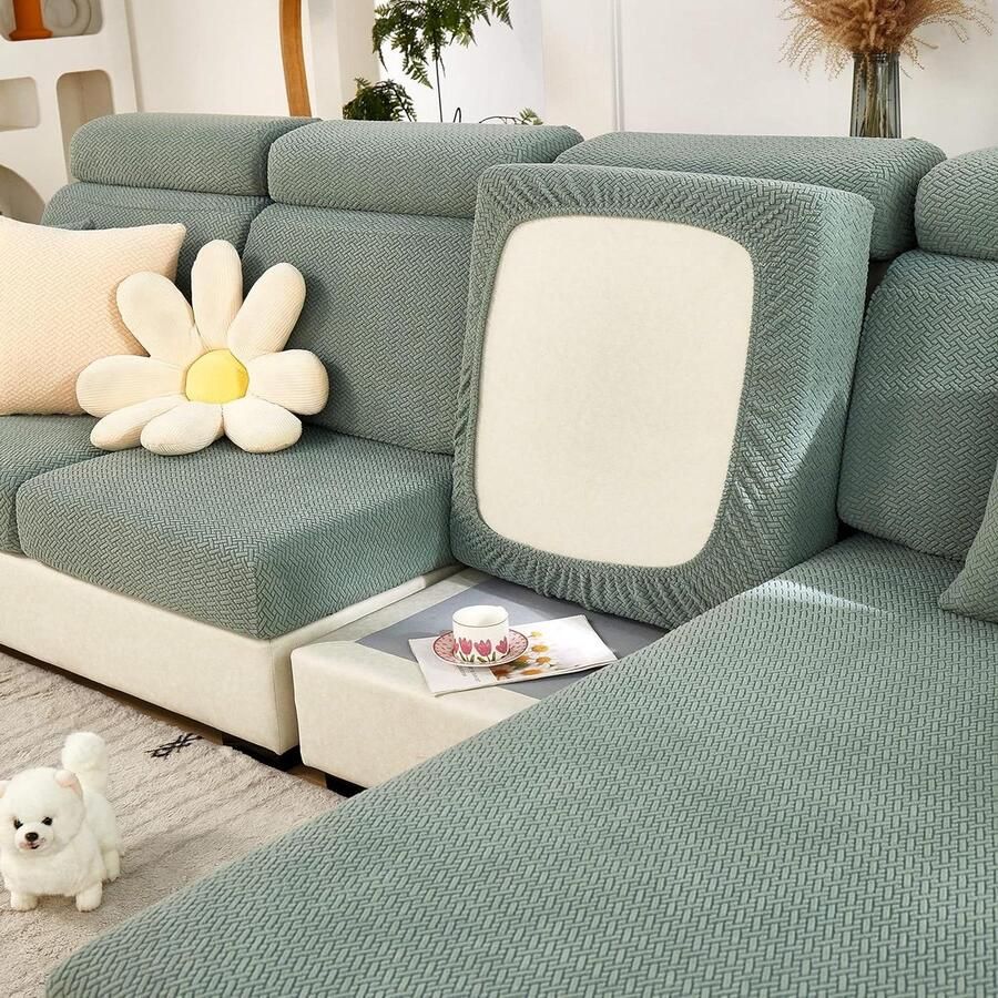 Allecto Plus Universele stretch bankovertrek voor L-vormige chaise longue Antislip Meubelbescherming Grijs