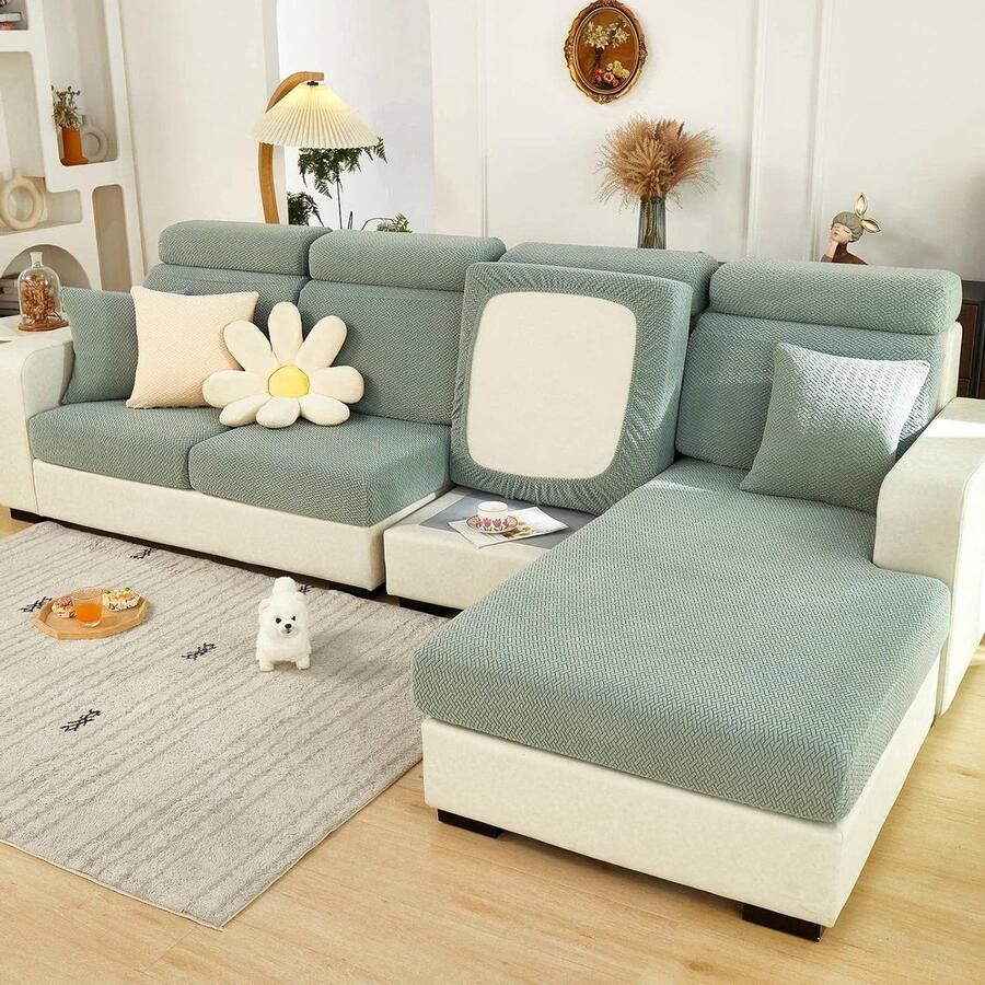 Allecto Plus Universele Stretch Bankovertrek voor L-vormige Chaise Longue Antislip Meubelbescherming Elastisch Bankkussen Sofa Hoes