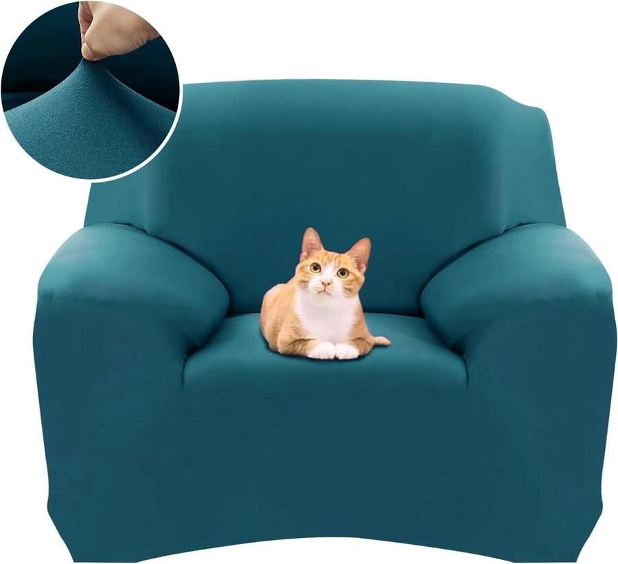 Allecto Plus Universele 1-zitsbankhoes elastisch en anti-slip in lichtblauw Vlekbestendig en anti-kras met armleuningen