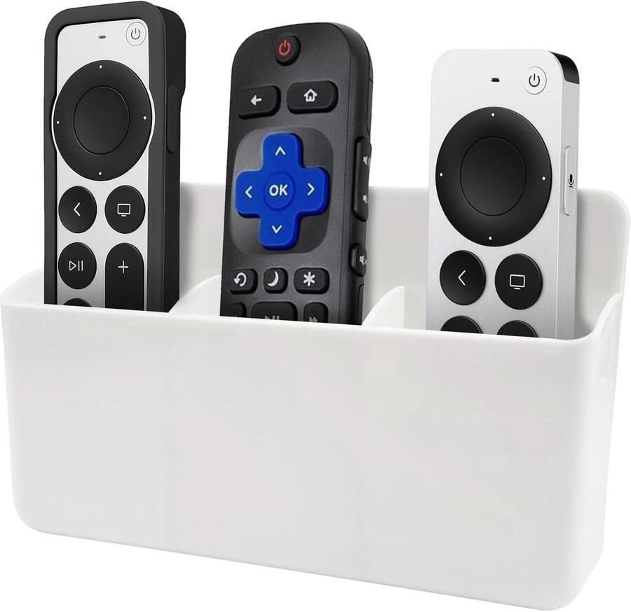 Allecto Plus Universele afstandsbedieninghouder Wit Zelfklevend Wandmontage Opbergbox met 3 vakken voor thuis kantoor slaapkamer