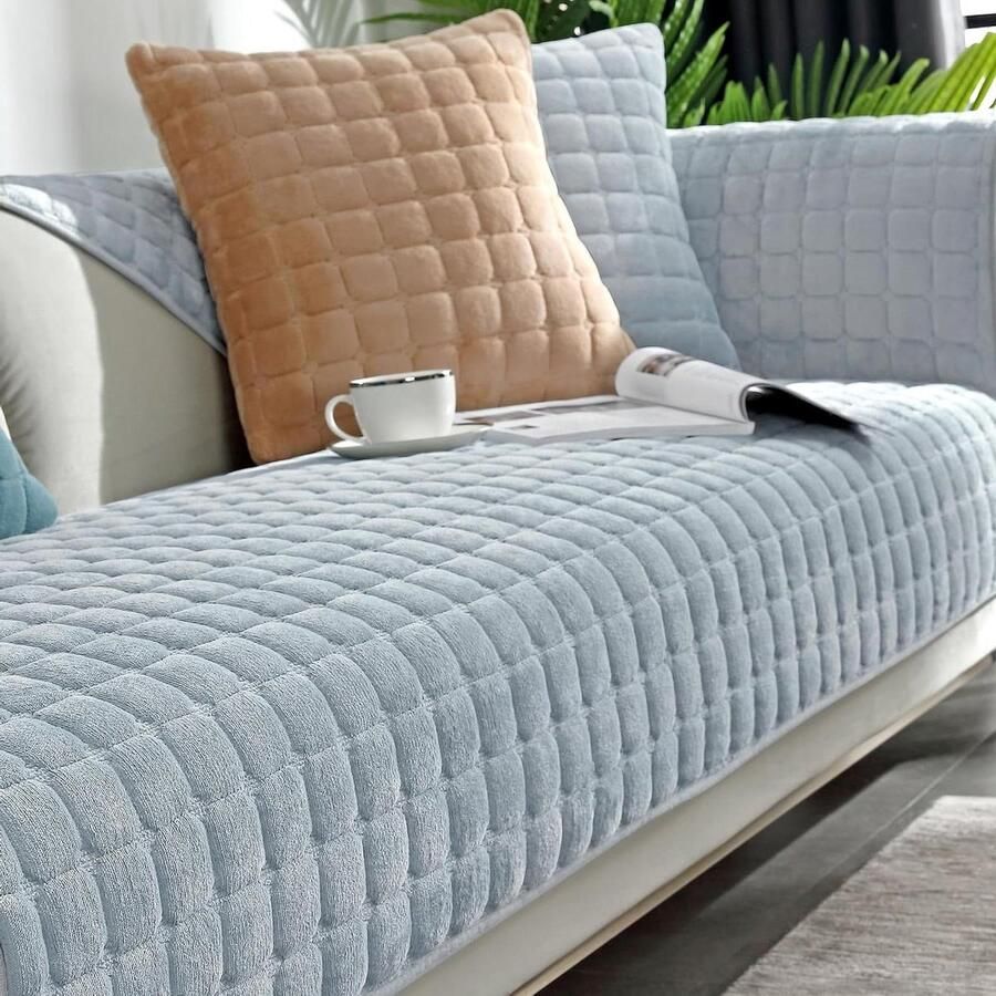 Allecto Plus Universele Bankhoes 1 2 3 4-zits voor L-vormige bank Zacht en Antislip Geschikt voor hond en kat Bankbeschermer Woonkamer Zilvergrijs 90 x 210 cm