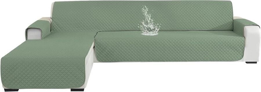 Allecto plus Universele Bankhoes Hoekbank 2 Zits Omkeerbaar Peninsula Sofa Cover L Shaped Waterdicht Antislip 210cm Lichtgroen