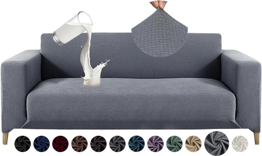 Allecto Plus Universele bankhoes met elastisch jacquard patroon Lichtgrijs Antislip Afneembaar