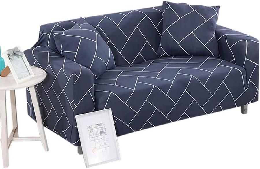 Allecto Plus Universele Elastische Bankhoes voor 1-Zits Bank Blauwe Strepen Machine Wasbaar Bankbeschermer voor Huisdieren Afmetingen 90-140cm