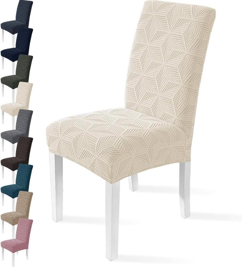 Allecto plus Universele Elastische Stoelhoezen 4 Stuks in Beige Stretch en Wasbaar Moderne Stoelbeschermers voor Eetkamer Hotel Banket