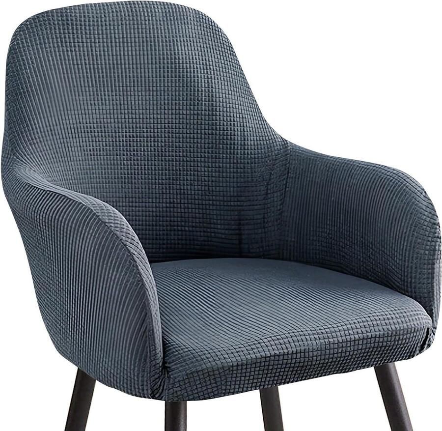 Allecto Plus Universele stoelhoes met armleuningen van fluweel maïskorrels en elastisch materiaal voor eetkamer en woonkamer donkergrijs ideaal voor bruiloftdecoratie